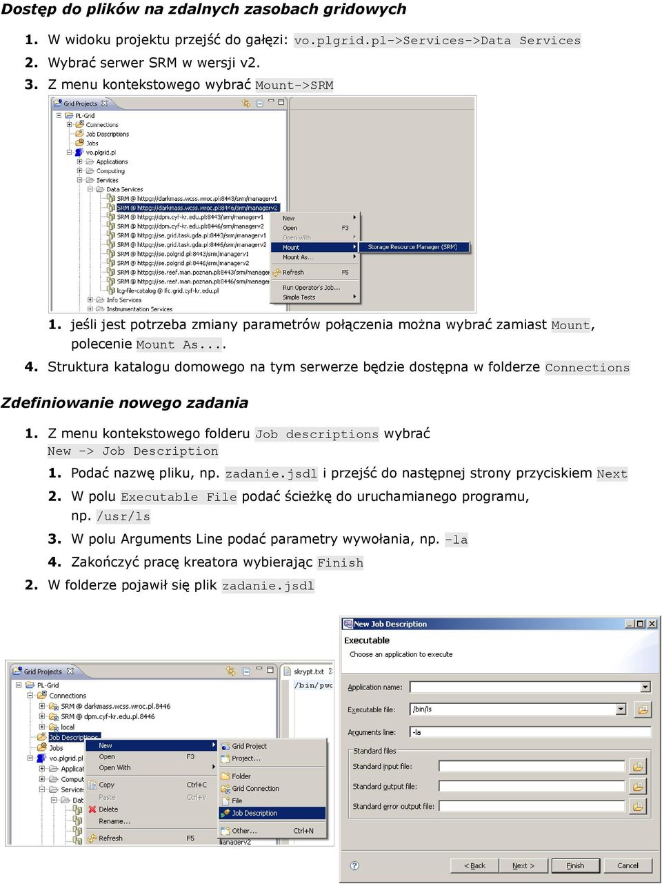 Struktura katalogu domowego na tym serwerze będzie dostępna w folderze Connections Zdefiniowanie nowego zadania 1. Z menu kontekstowego folderu Job descriptions wybrać New -> Job Description 1.