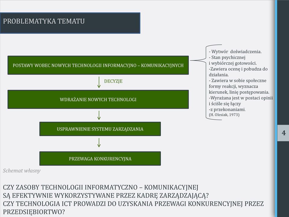 -Wyrażana jest w postaci opinii i ściśle się łączy -z przekonaniami. (H.