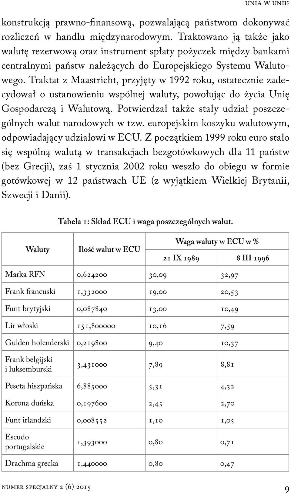 Traktat z Maastricht, przyjęty w 1992 roku, ostatecznie zadecydował o ustanowieniu wspólnej waluty, powołując do życia Unię Gospodarczą i Walutową.