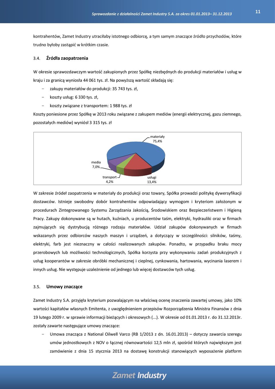 Na powyższą wartość składają się: - zakupy materiałów do produkcji: 35 743 tys. zł, - koszty usług: 6 330 tys. zł, - koszty związane z transportem: 1 988 tys.