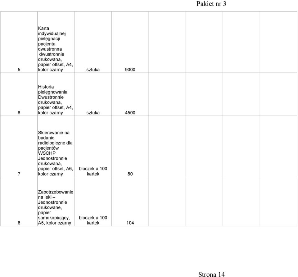 Skierowanie na badanie radiologiczne dla pacjentów WSCHP Jednostronnie drukowana, papier offset, A6, bloczek a 100 7