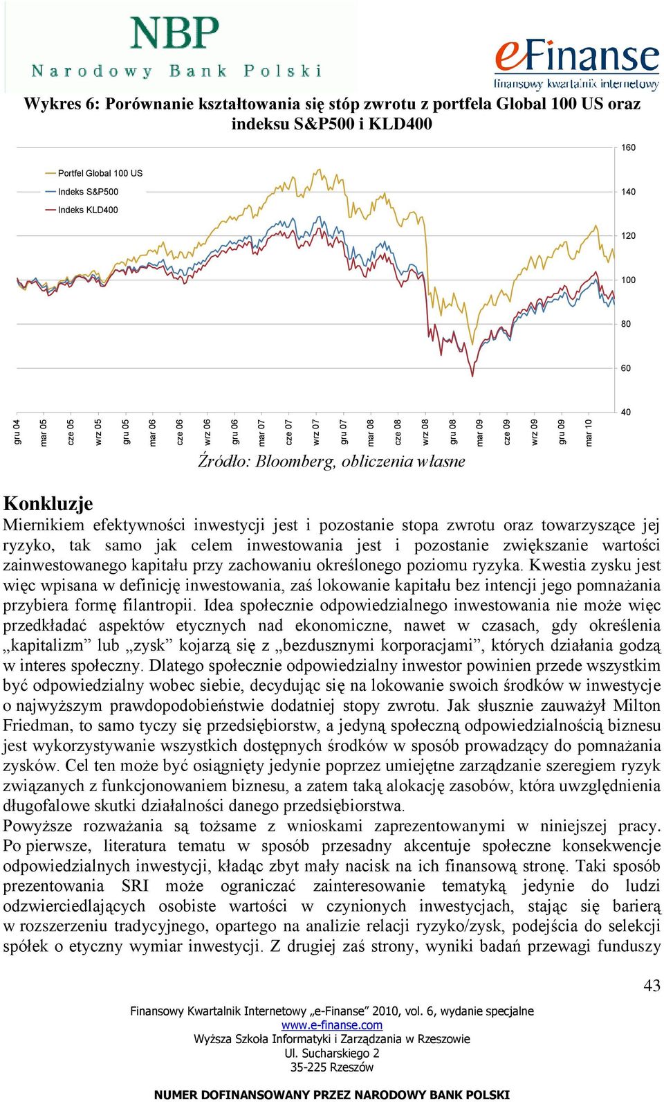 efektywności inwestycji jest i pozostanie stopa zwrotu oraz towarzyszące jej ryzyko, tak samo jak celem inwestowania jest i pozostanie zwiększanie wartości zainwestowanego kapitału przy zachowaniu