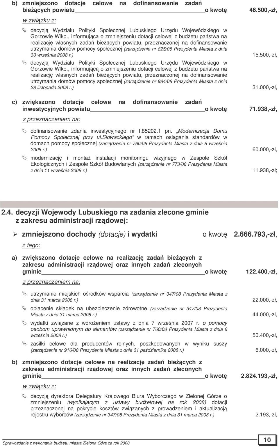 Prezydenta Miasta z dnia 30 wrzenia 2008 r.) 15.500,-zł, decyzj Wydziału Polityki Społecznej Lubuskiego Urzdu Wojewódzkiego w Gorzowie Wlkp.