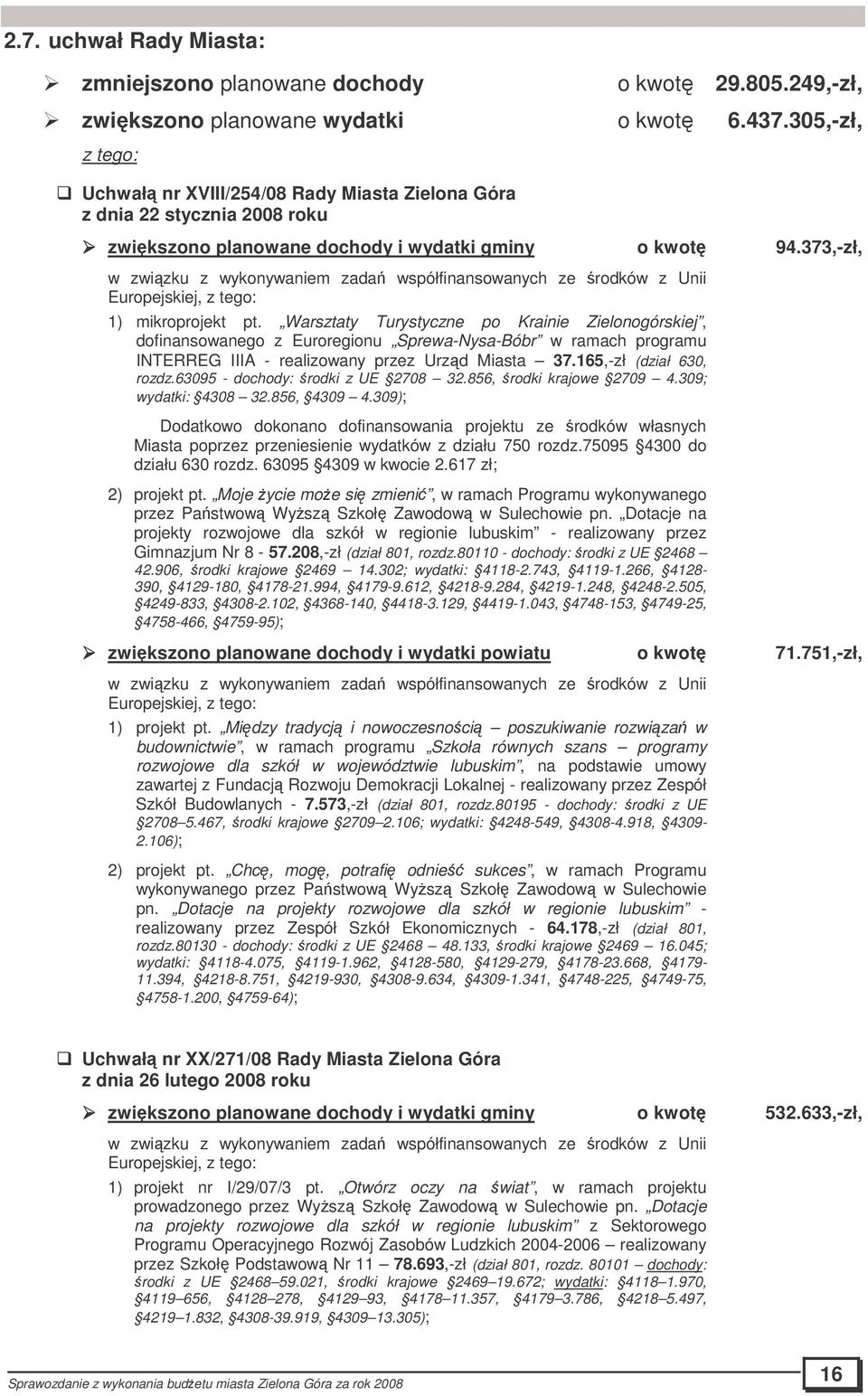 373,-zł, w zwizku z wykonywaniem zada współfinansowanych ze rodków z Unii Europejskiej, z tego: 1) mikroprojekt pt.