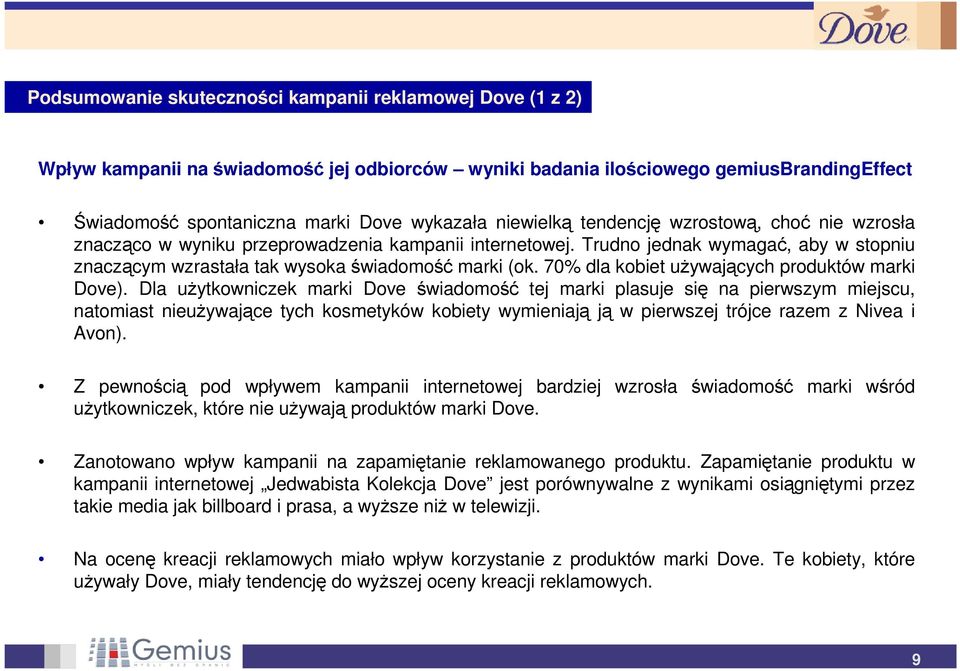 70% dla kobiet uywajcych produktów marki Dove).