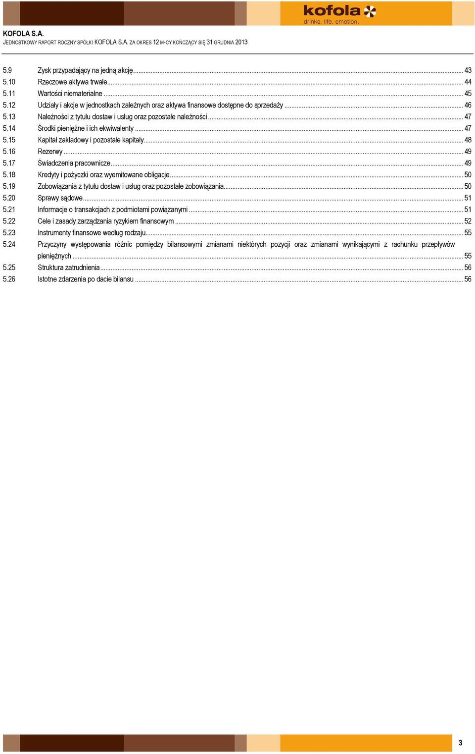 14 Środki pieniężne i ich ekwiwalenty... 47 5.15 Kapitał zakładowy i pozostałe kapitały... 48 5.16 Rezerwy... 49 5.17 Świadczenia pracownicze... 49 5.18 Kredyty i pożyczki oraz wyemitowane obligacje.