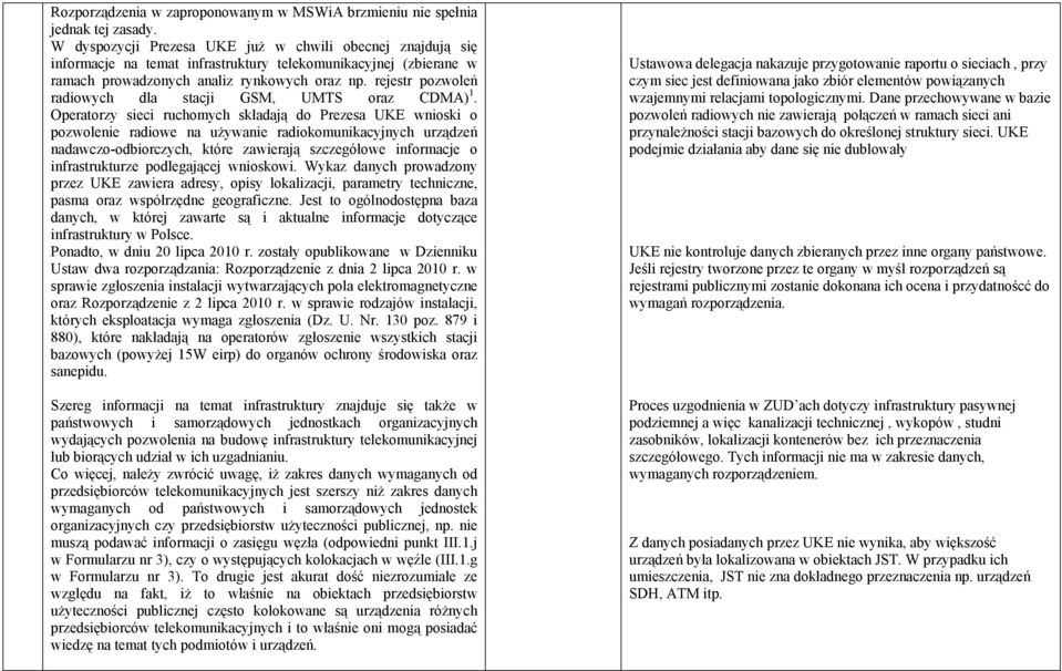 rejestr pozwoleń radiowych dla stacji GSM, UMTS oraz CDMA) 1.