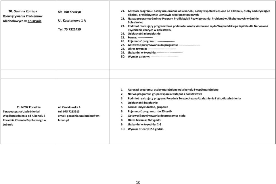 Nazwa programu: Gminny Program Profilaktyki i Rozwiązywania Problemów Alkoholowych w Gminie Bolesławiec 23.