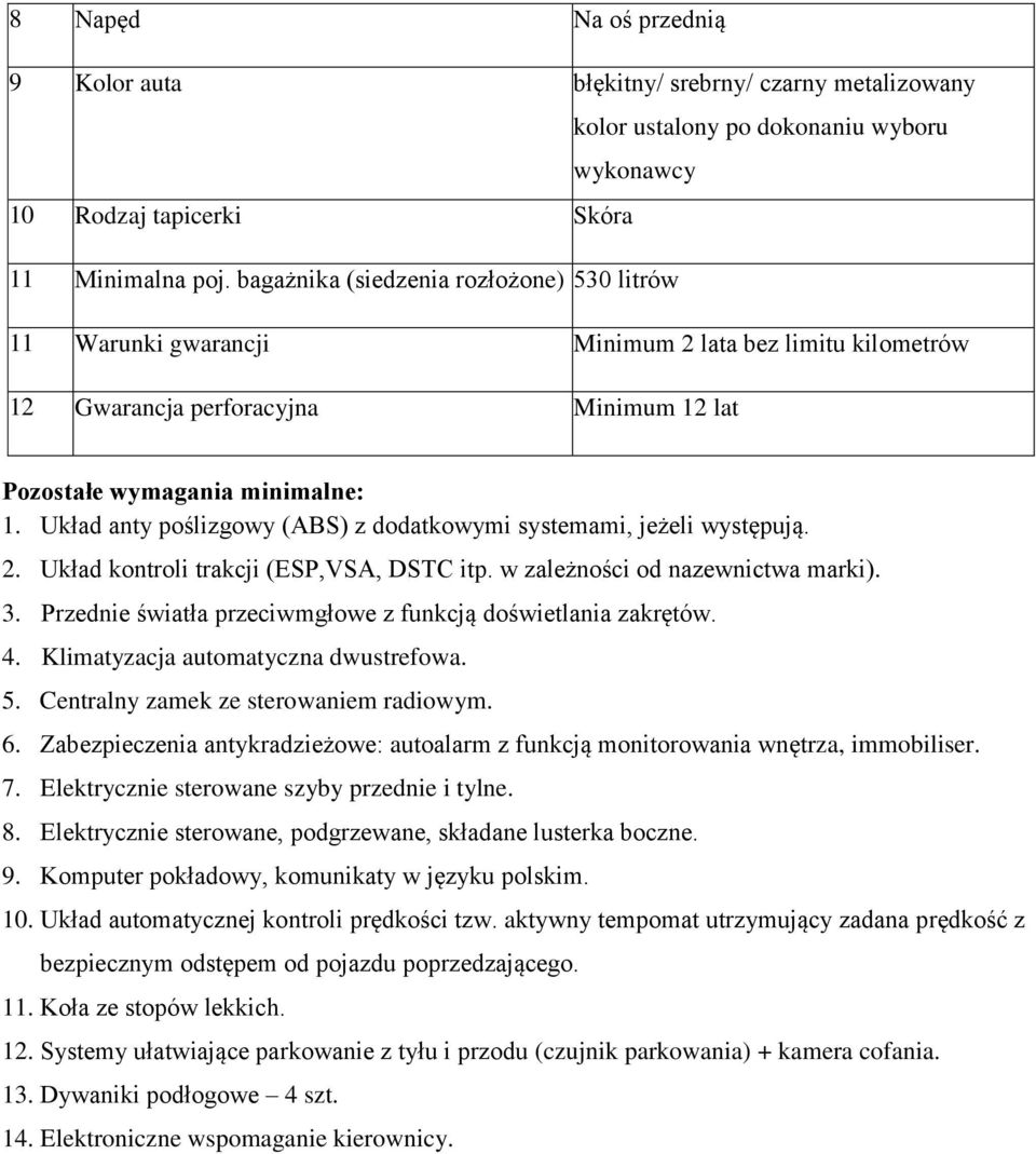 Układ anty poślizgowy (ABS) z dodatkowymi systemami, jeżeli występują. 2. Układ kontroli trakcji (ESP,VSA, DSTC itp. w zależności od nazewnictwa marki). 3.
