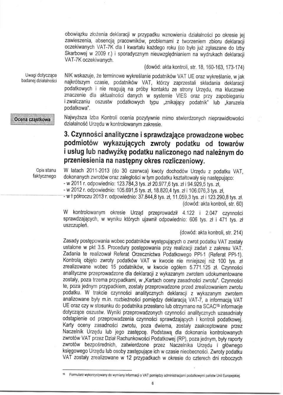 18, 160-163, 173-174) Uwagi dotyczace NIK wskazuje, 2e terminowe wykreslanie podatnik6w VAT UE oraz wykreslanie, w jak badanej dziatalnosci najkr6tszym czasie, podatnikow VAT, kt6rzy zaprzestali