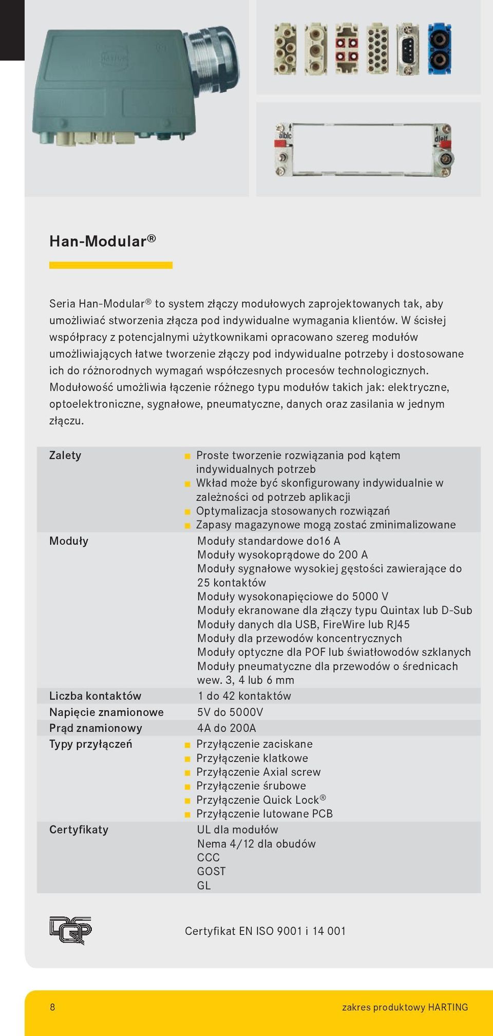 procesów technologicznych. Modułowość umożliwia łączenie różnego typu modułów takich jak: elektryczne, optoelektroniczne, sygnałowe, pneumatyczne, danych oraz zasilania w jednym złączu.