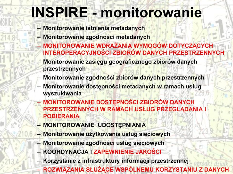 ramach usług wyszukiwania MONITOROWANIE DOSTĘPNOŚCI ZBIORÓW DANYCH PRZESTRZENNYCH W RAMACH USŁUG PRZEGLĄDANIA I POBIERANIA MONITOROWANIE UDOSTĘPNIANIA Monitorowanie użytkowania