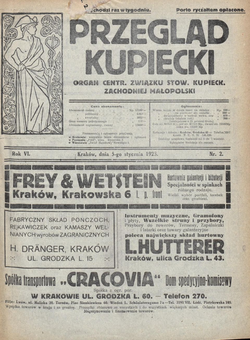 o k ła d k i. 200 dw uszpaltow y w nadesł. wewn. nru 400 (między tekstem red.).... 200 Zamiejscowe o 25 procent drożej Cała str. 90;ł)U0 Mp., pół str. 45*000 Mp., ćw ierć str. 22500Mp ósm a str.