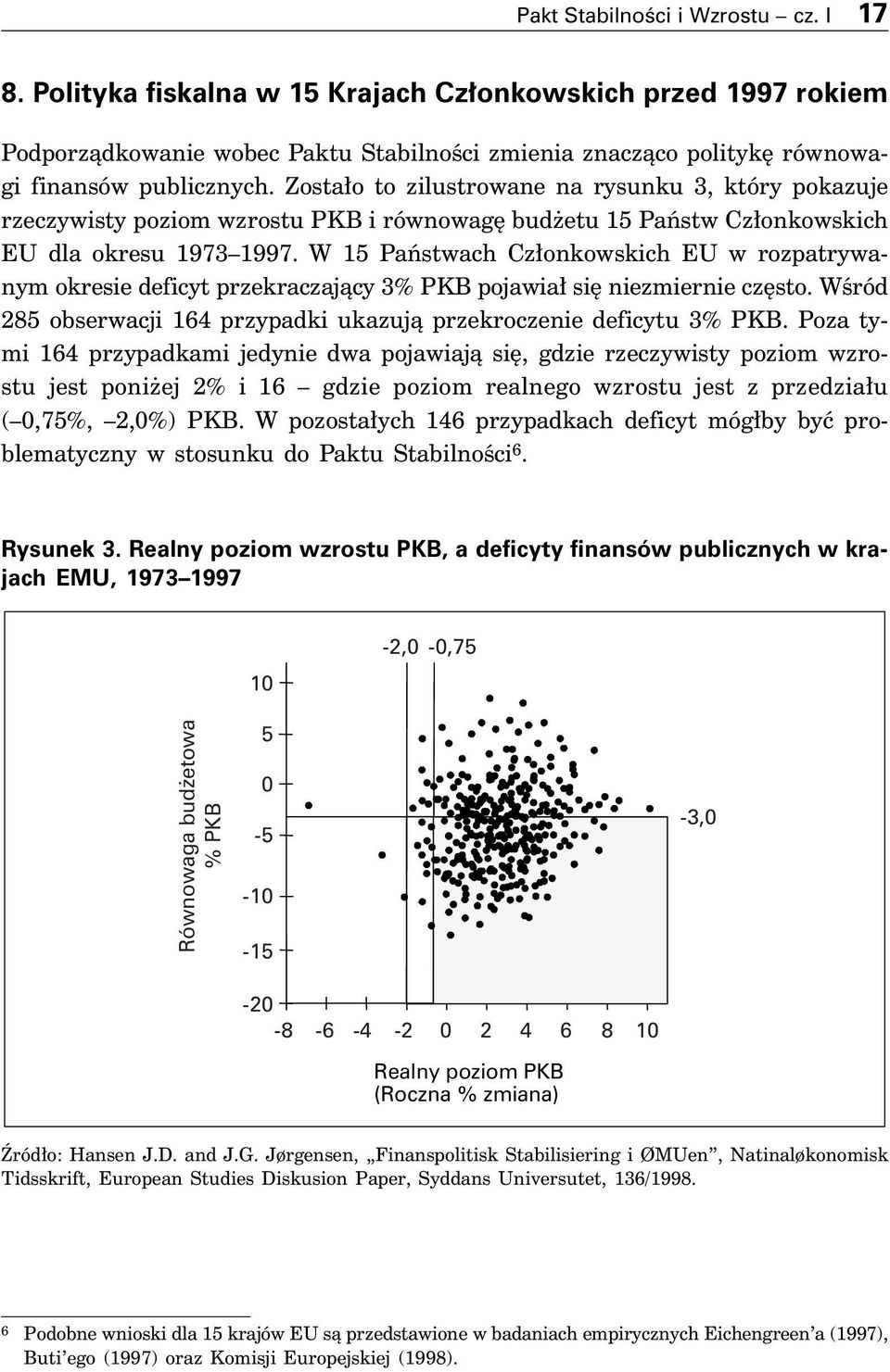 W 15 Paƒstwach Cz onkowskich EU w rozpatrywanym okresie deficyt przekraczajàcy 3% PKB pojawia si niezmiernie cz sto. WÊród 285 obserwacji 164 przypadki ukazujà przekroczenie deficytu 3% PKB.