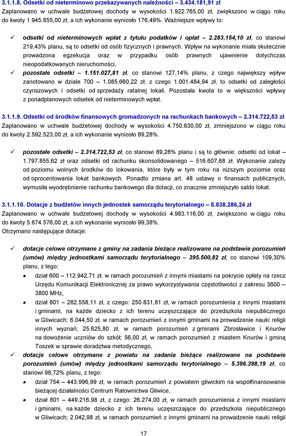 154,10 zł, co stanowi 219,43% planu, są to odsetki od osób fizycznych i prawnych.