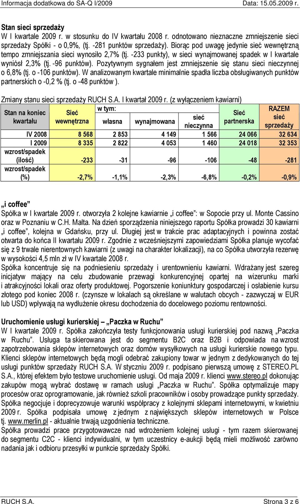 Pozytywnym sygnałem jest zmniejszenie się stanu sieci nieczynnej o 6,8% (tj. o -106 punktów). W analizowanym kwartale minimalnie spadła liczba obsługiwanych punktów partnerskich o -0,2 % (tj.