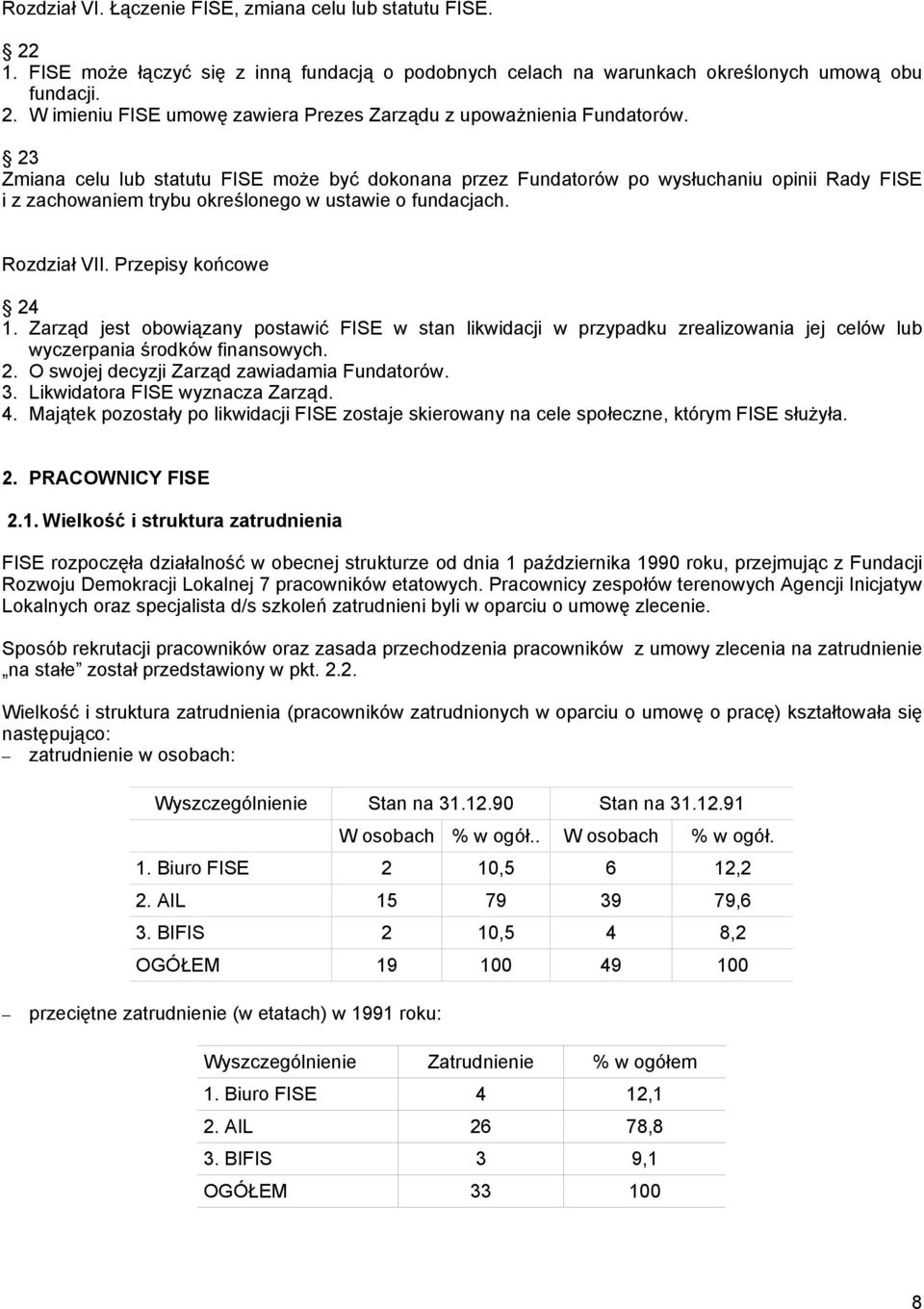 Zmiana celu lub statutu FISE może być dokonana przez Fundatorów po wysłuchaniu opinii Rady FISE i z zachowaniem trybu określonego w ustawie o fundacjach. Rozdział VII. Przepisy końcowe 4.