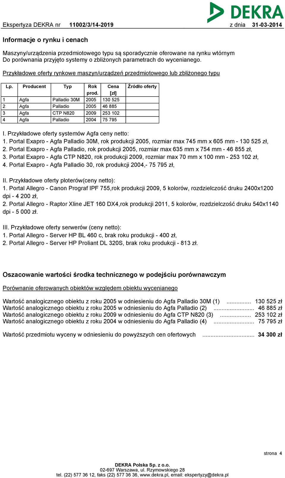 2005 2005 2009 2004 Cena [zł] 130 525 46 885 253 102 75 795 Źródło oferty I. Przykładowe oferty systemów Agfa ceny netto: 1.