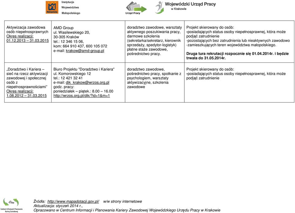 pl doradztwo zawodowe, warsztaty aktywnego poszukiwania pracy, darmowe szkolenia (sekretarka/sekretarz, kierownik sprzedaŝy, spedytor-logistyk) płatne staŝe zawodowe, pośrednictwo pracy.