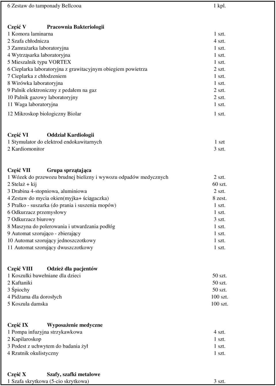 9 Palnik elektroniczny z pedałem na gaz 2 szt. 10 Palnik gazowy laboratoryjny 2 szt. 11 Waga laboratoryjna 1 szt. 12 Mikroskop biologiczny Biolar 1 szt.