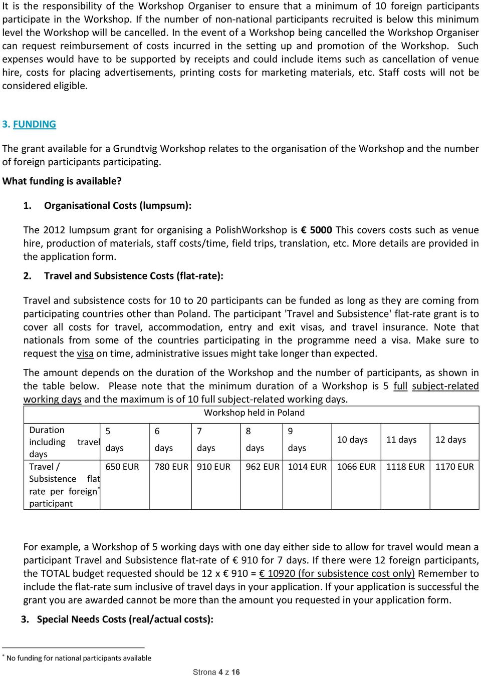 In the event of a Workshop being cancelled the Workshop Organiser can request reimbursement of costs incurred in the setting up and promotion of the Workshop.