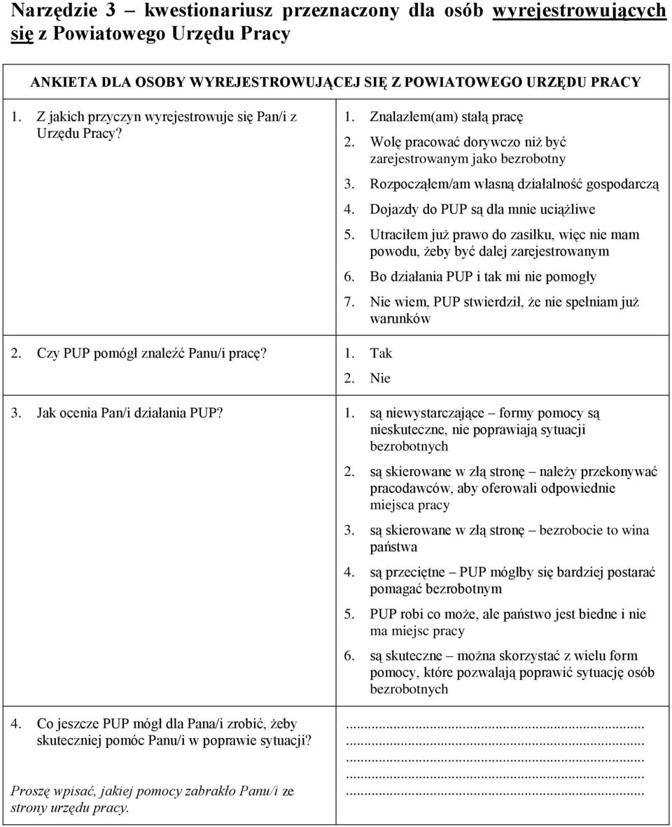 Rozpocząłem/am własną działalność gospodarczą 4. Dojazdy do PUP są dla mnie uciążliwe 5. Utraciłem już prawo do zasiłku, więc nie mam powodu, żeby być dalej zarejestrowanym 6.