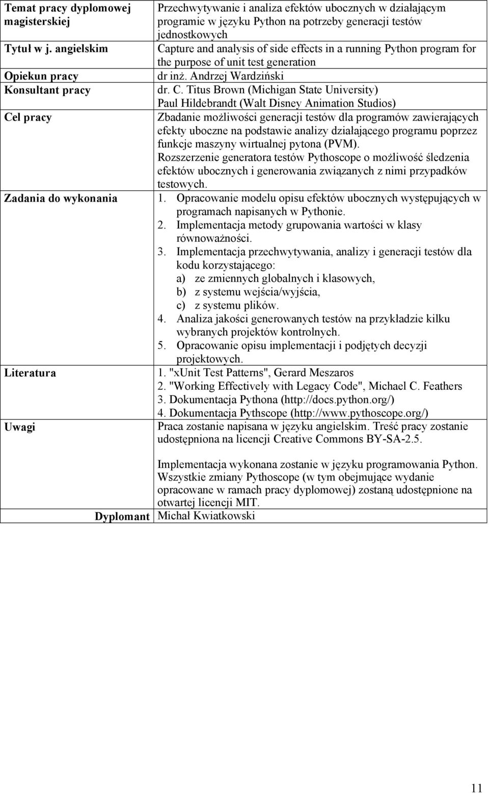 program for the purpose of unit test generation dr inż. Andrzej Wardziński dr. C.