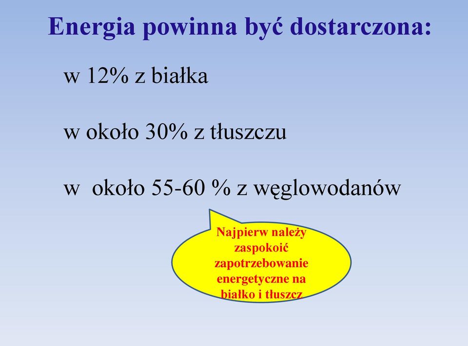 % z węglowodanów Najpierw należy zaspokoić