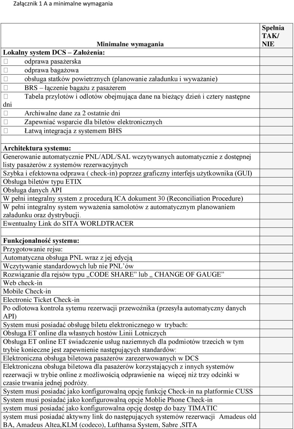 Architektura systemu: Generowanie automatycznie PNL/ADL/SAL wczytywanych automatycznie z dostępnej listy pasażerów z systemów rezerwacyjnych Szybka i efektowna odprawa ( check-in) poprzez graficzny