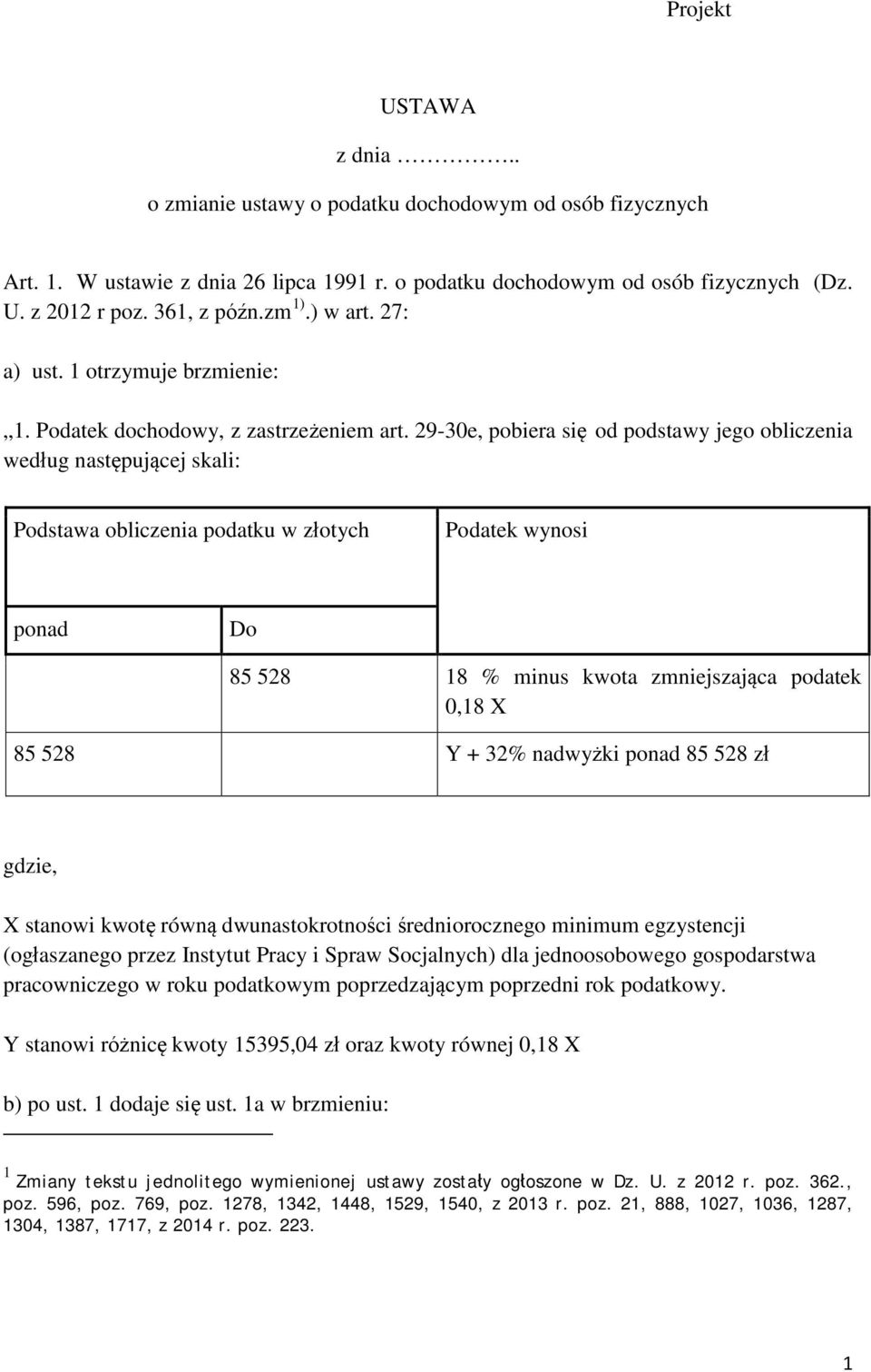 29-30e, pobiera się od podstawy jego obliczenia według następującej skali: Podstawa obliczenia podatku w złotych Podatek wynosi ponad Do 85 528 18 % minus kwota zmniejszająca podatek 0,18 X 85 528 Y