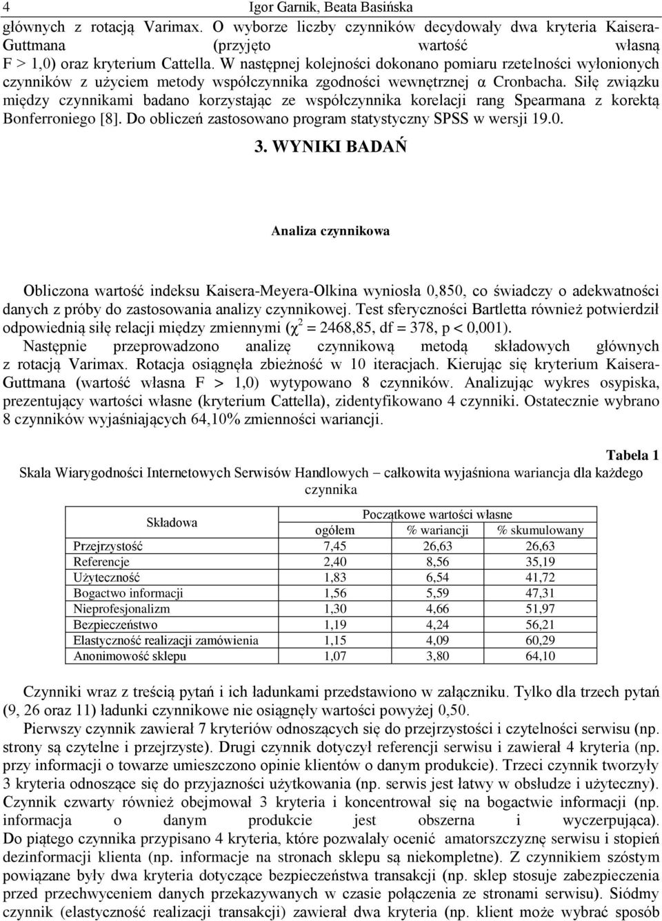 Siłę związku między czynnikami badano korzystając ze współczynnika korelacji rang Spearmana z korektą Bonferroniego [8]. Do obliczeń zastosowano program statystyczny SPSS w wersji 19.0. 3.