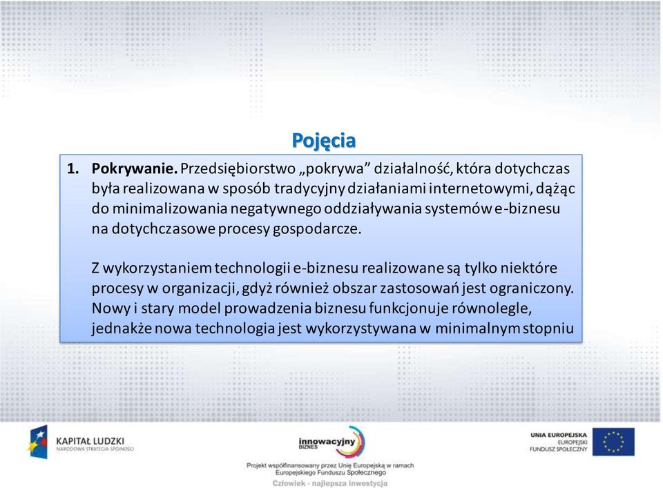 minimalizowania negatywnego oddziaływania systemów e-biznesu na dotychczasowe procesy gospodarcze.