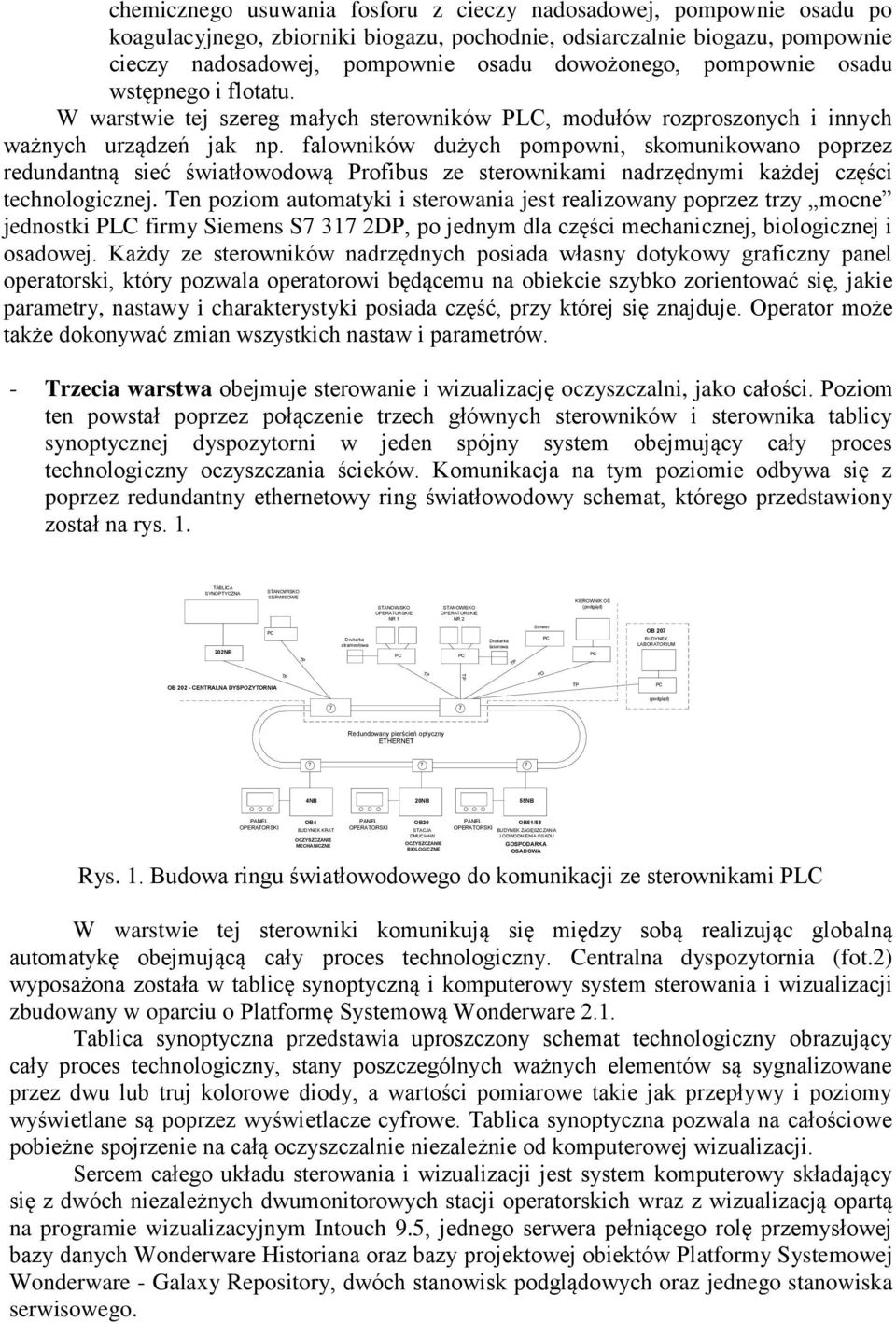 falowników dużych pompowni, skomunikowano poprzez redundantną sieć światłowodową Profibus ze sterownikami nadrzędnymi każdej części technologicznej.