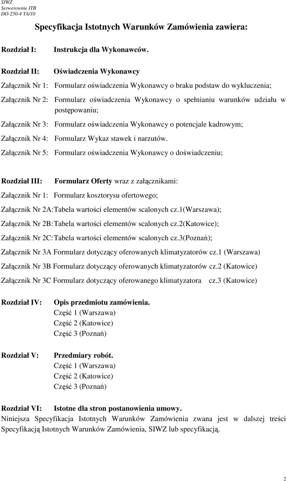 postępowaniu; Załącznik Nr 3: Formularz oświadczenia Wykonawcy o potencjale kadrowym; Załącznik Nr 4: Formularz Wykaz stawek i narzutów.