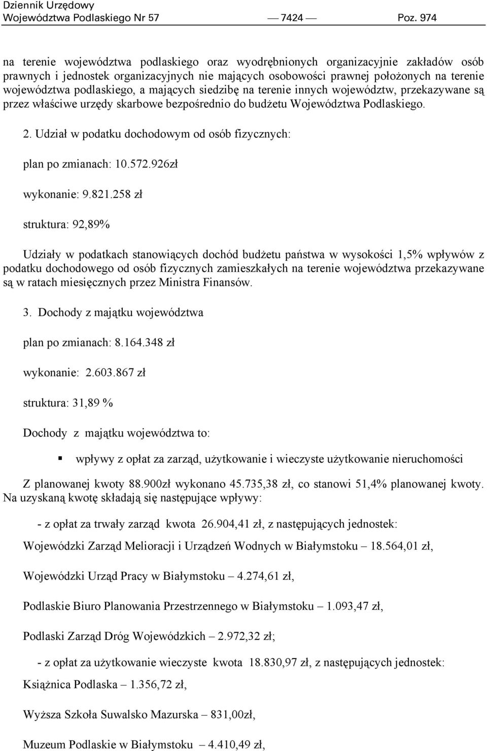 podlaskiego, a mających siedzibę na terenie innych województw, przekazywane są przez właściwe urzędy skarbowe bezpośrednio do budżetu Województwa Podlaskiego. 2.