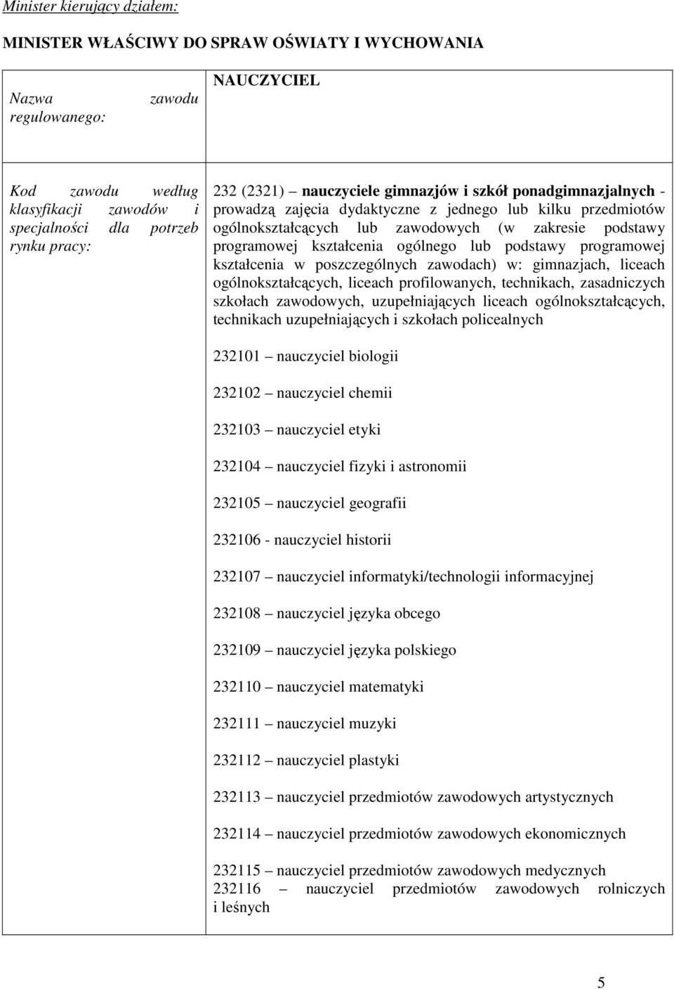 kształcenia w poszczególnych zawodach) w: gimnazjach, liceach ogólnokształcących, liceach profilowanych, technikach, zasadniczych szkołach zawodowych, uzupełniających liceach ogólnokształcących,