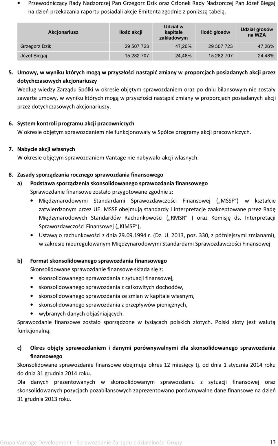 Umowy, w wyniku których mogą w przyszłości nastąpić zmiany w proporcjach posiadanych akcji przez dotychczasowych akcjonariuszy Według wiedzy Zarządu Spółki w okresie objętym sprawozdaniem oraz po