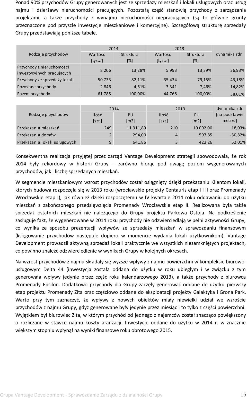 komercyjne). Szczegółową strukturę sprzedaży Grupy przedstawiają poniższe tabele.