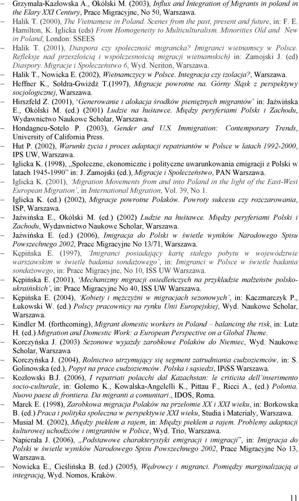 (2001), Diaspora czy społeczność migrancka? Imigranci wietnamscy w Polsce. Refleksje nad przeszłością i współczesnością migracji wietnamskich) in: Zamojski J. (ed) Diaspory.