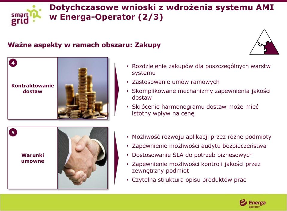 dostaw może mieć istotny wpływ na cenę 5 Warunki umowne Możliwość rozwoju aplikacji przez różne podmioty Zapewnienie możliwości audytu