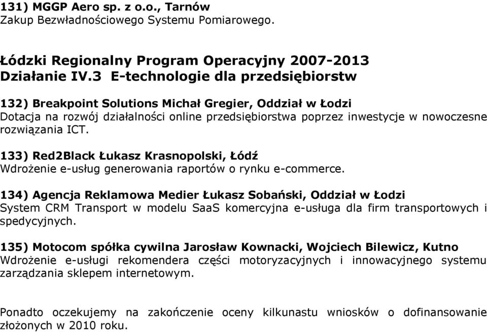 133) Red2Black Łukasz Krasnopolski, Łódź Wdrożenie e-usług generowania raportów o rynku e-commerce.