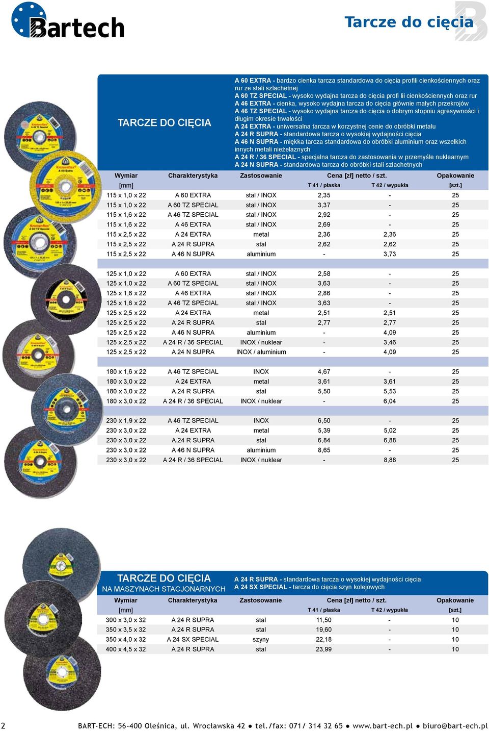 okresie trwałości TARCZE DO CIĘCIA A 24 EXTRA - uniwersalna tarcza w korzystnej cenie do obróbki metalu A 24 R SUPRA - standardowa tarcza o wysokiej wydajności cięcia A 46 N SUPRA - miękka tarcza