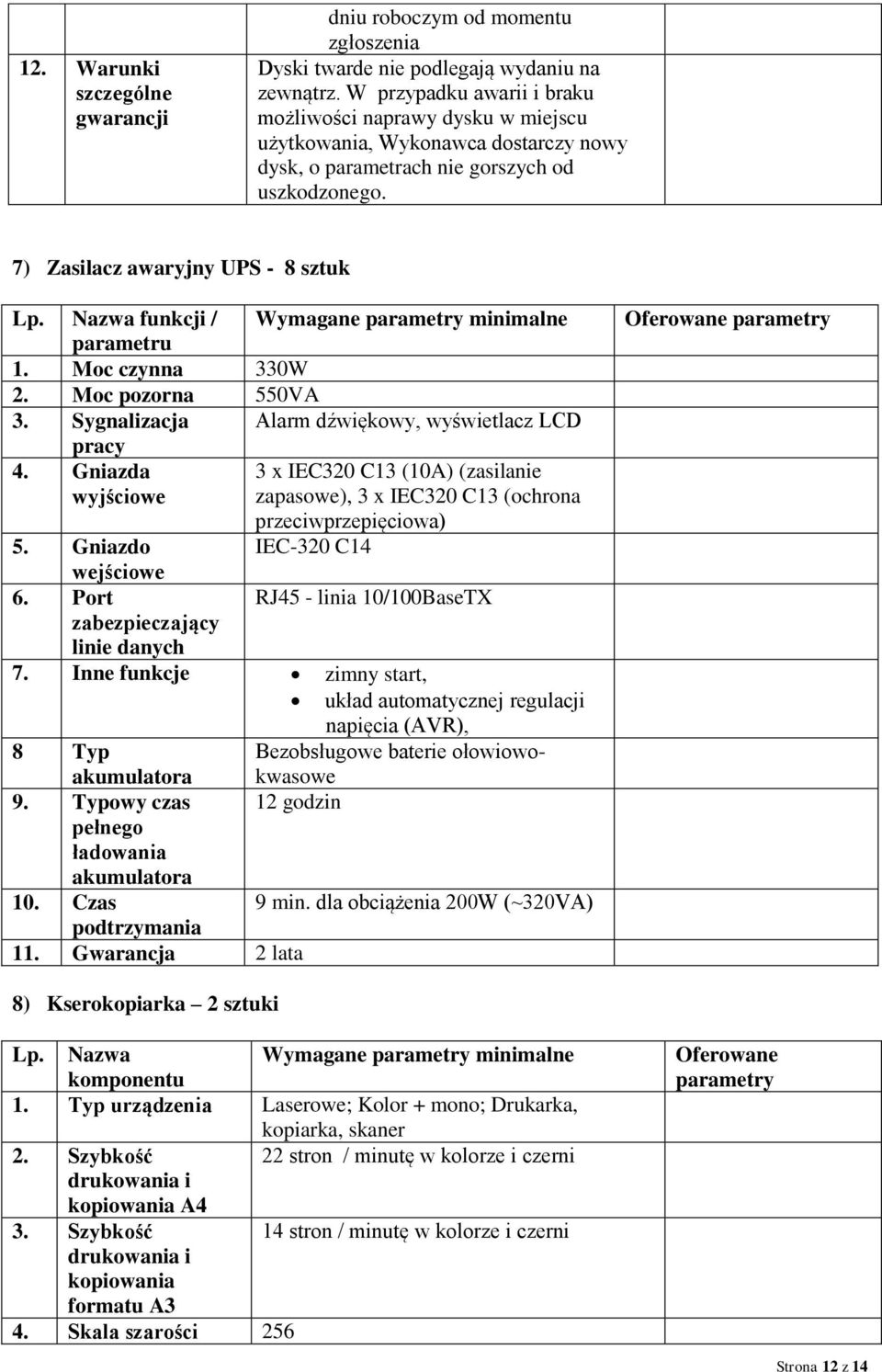 Typowy czas pełnego ładowania akumulatora Lp. Nazwa funkcji / parametru 1. Moc czynna 330W 2. Moc pozorna 550VA 3. Sygnalizacja Alarm dźwiękowy, wyświetlacz LCD pracy 4.