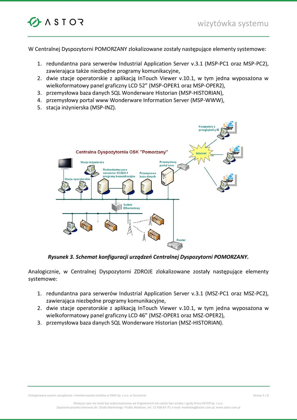 1, w tym jedna wyposażona w wielkoformatowy panel graficzny LCD 52 (MSP-OPER1 oraz MSP-OPER2), 3. przemysłowa baza danych SQL Wonderware Historian (MSP-HISTORIAN), 4.