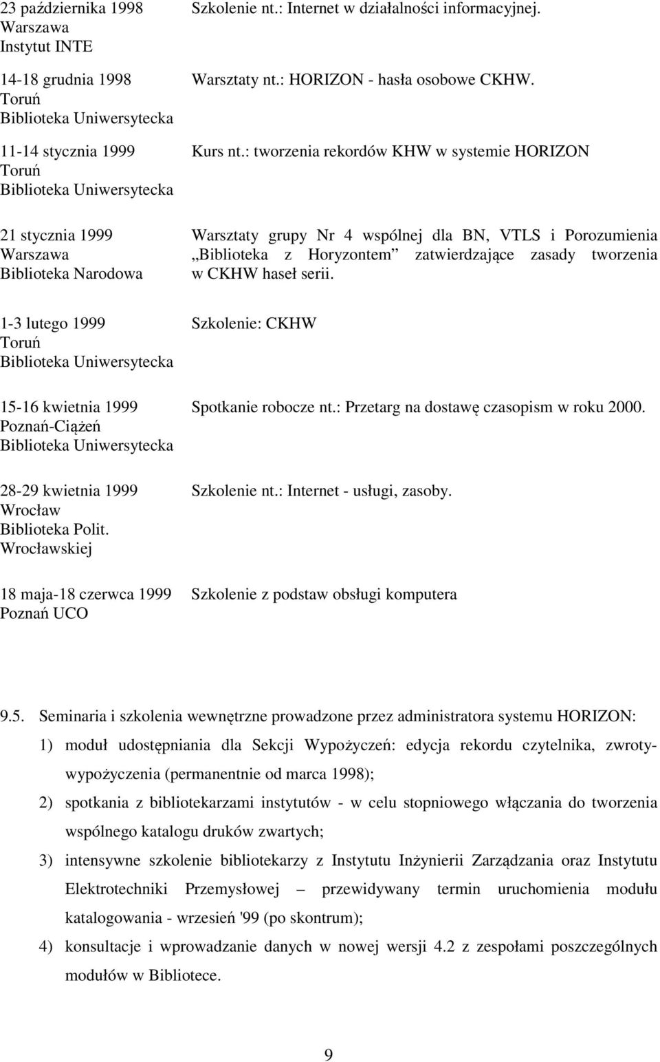 : tworzenia rekordów KHW w systemie HORIZON Warsztaty grupy Nr 4 wspólnej dla BN, VTLS i Porozumienia Biblioteka z Horyzontem zatwierdzające zasady tworzenia w CKHW haseł serii.