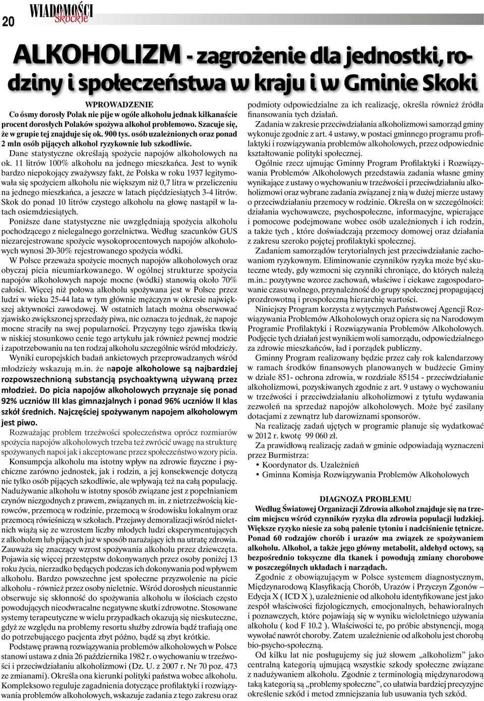 Dane statystyczne określają spożycie napojów alkoholowych na ok. 11 litrów 100% alkoholu na jednego mieszkańca.