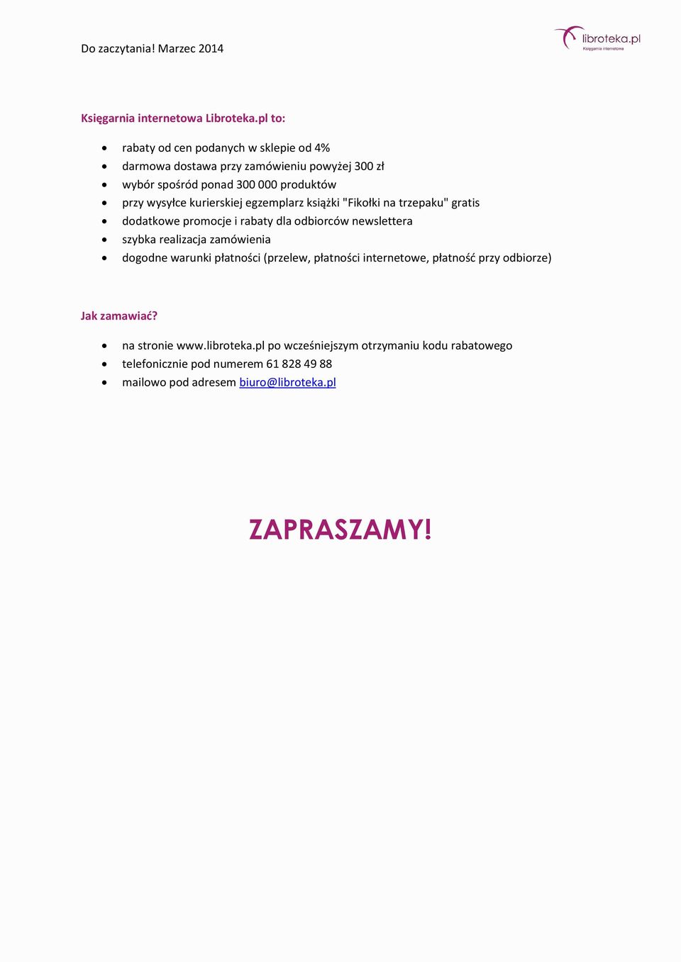 kurierskiej egzemplarz książki "Fikołki na trzepaku" gratis dodatkowe promocje i rabaty dla odbiorców newslettera szybka realizacja zamówienia