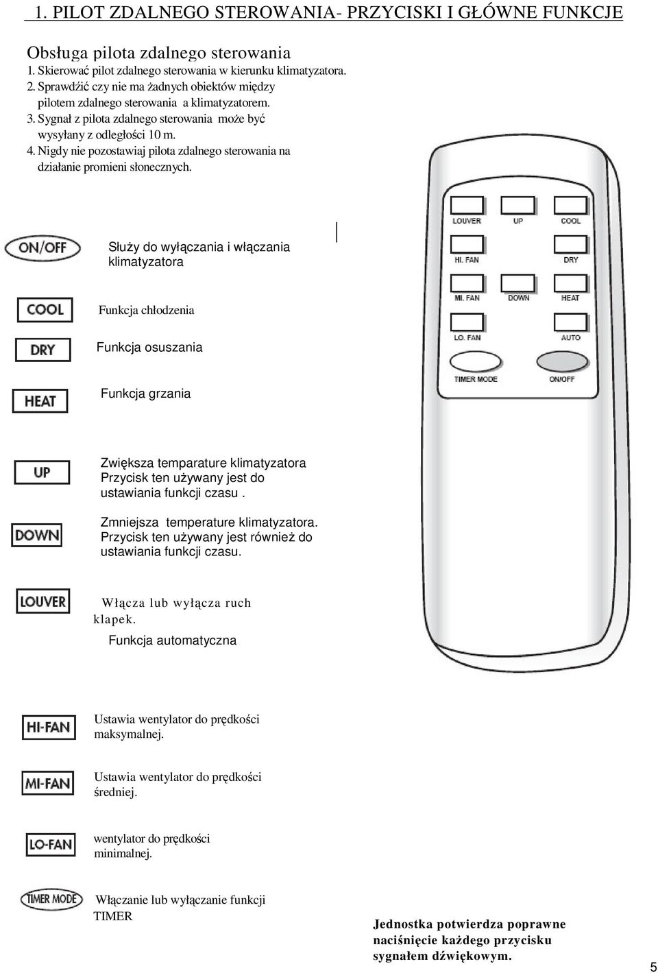 Nigdy nie pozostawiaj pilota zdalnego sterowania na działanie promieni słonecznych.