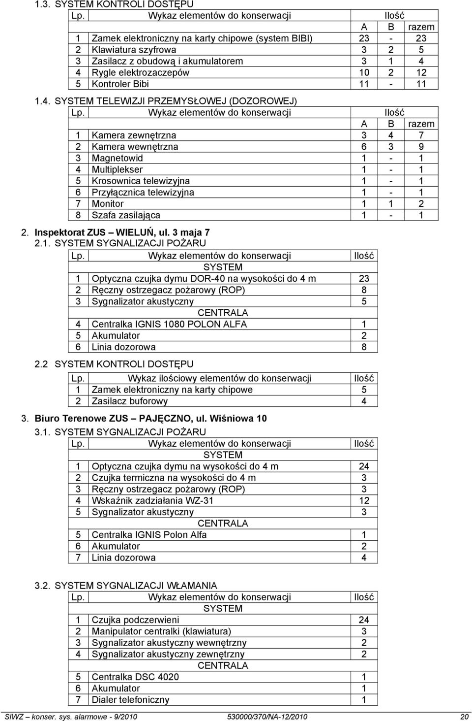 TELEWIZJI PRZEMYSŁOWEJ (DOZOROWEJ) A B razem 1 Kamera zewnętrzna 3 4 7 2 Kamera wewnętrzna 6 3 9 3 Magnetowid 1-1 4 Multiplekser 1-1 5 Krosownica telewizyjna 1-1 6 Przyłącznica telewizyjna 1-1 7