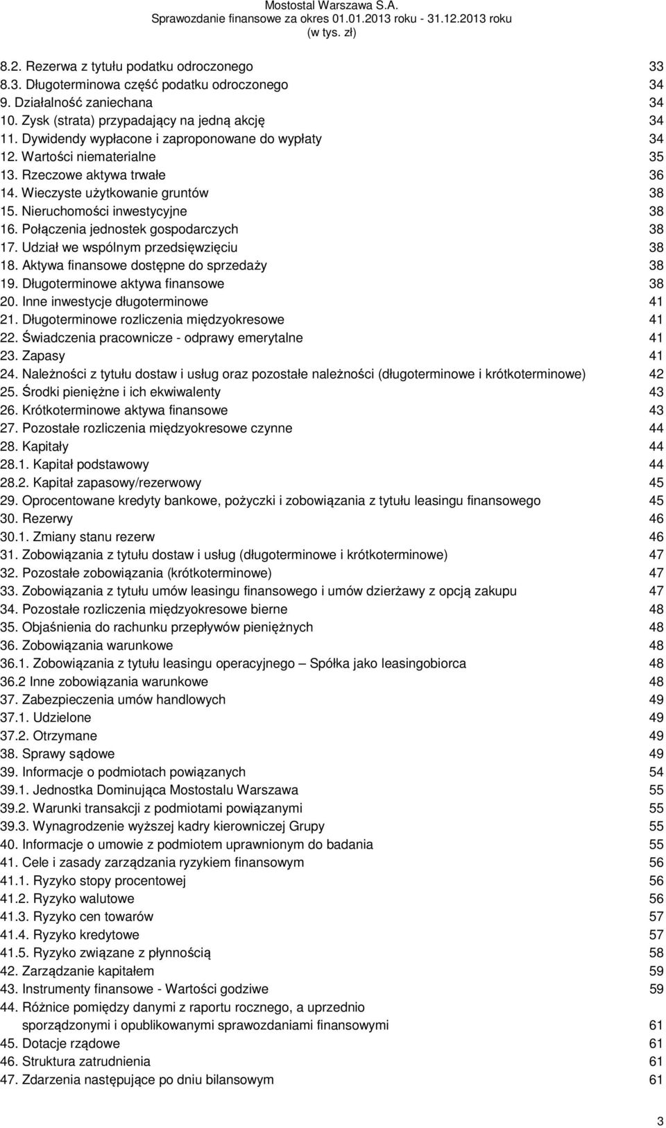 Połączenia jednostek gospodarczych 38 17. Udział we wspólnym przedsięwzięciu 38 18. Aktywa finansowe dostępne do sprzedaży 38 19. Długoterminowe aktywa finansowe 38 20.